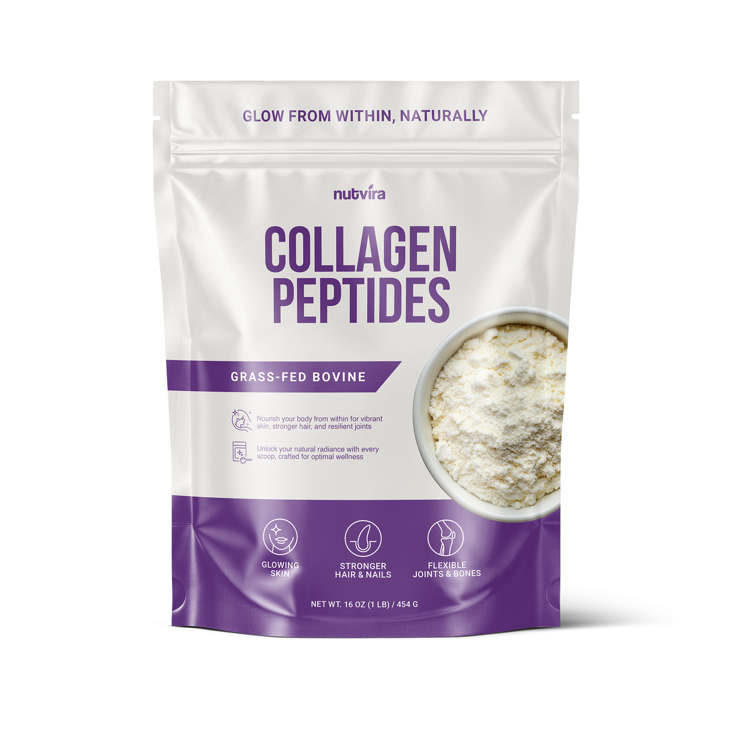 Nutvira Kollagenpeptide – Geschmacksneutrales hydrolysiertes Kollagen (454 g)